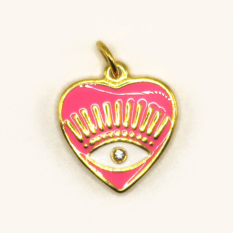 Gold Evil Eye Heart Pink charm