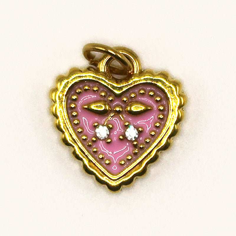 Gold Heart Pink Enamel charm