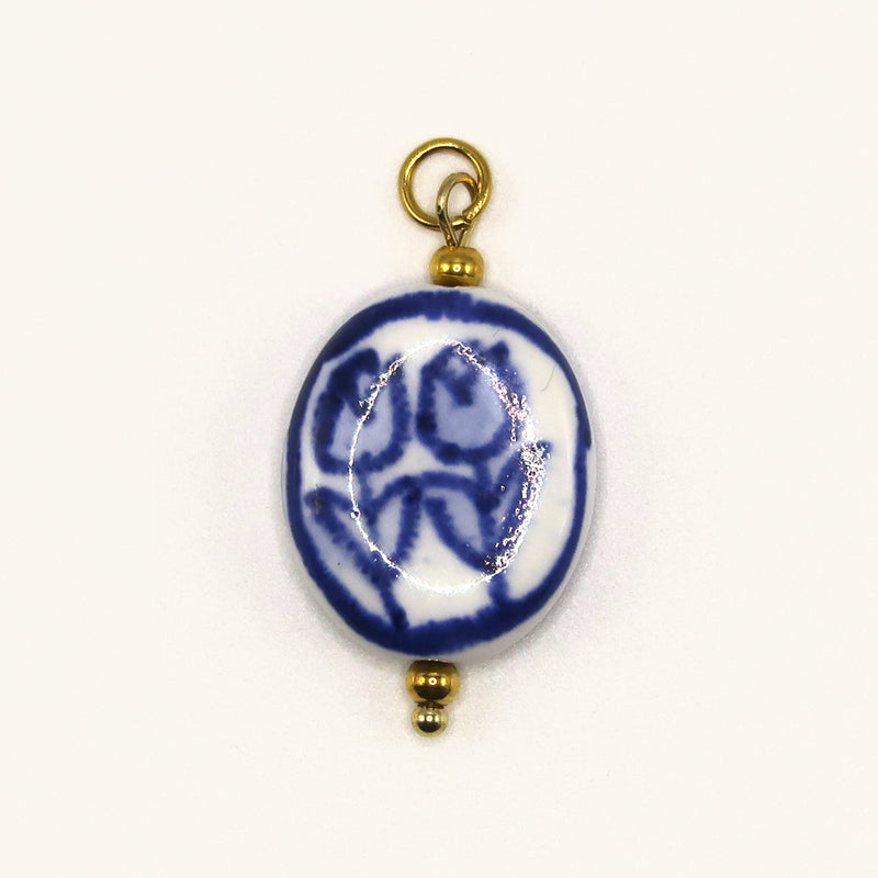 Gold Porcelain Oval charm