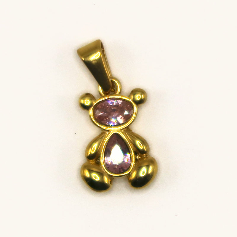 Gold Teddy Bear Pink CZ charm